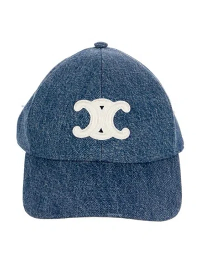 Pre-owned Celine Denim Triomphe Baseball Cap In Blue