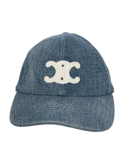 Pre-owned Celine Denim Triomphe Baseball Cap In Blue