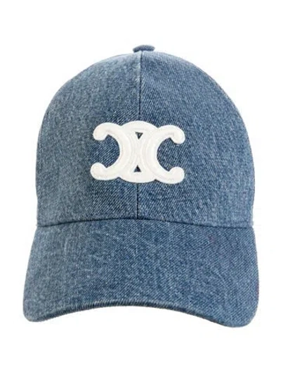 Pre-owned Celine Denim Triomphe Baseball Cap In Blue
