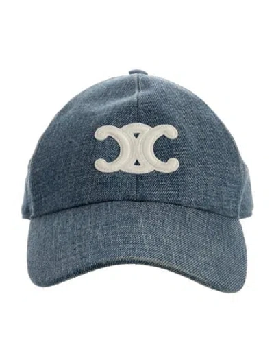 Pre-owned Celine Denim Triomphe Baseball Cap In Blue