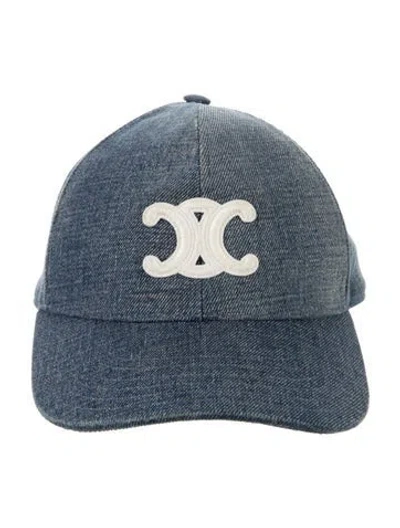 Pre-owned Celine Denim Triomphe Baseball Cap In Blue