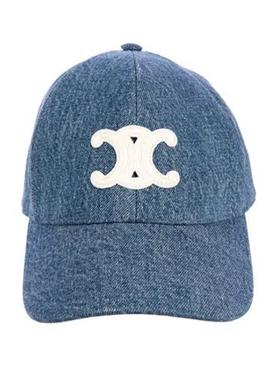 Pre-owned Celine Denim Triomphe Baseball Cap In Blue