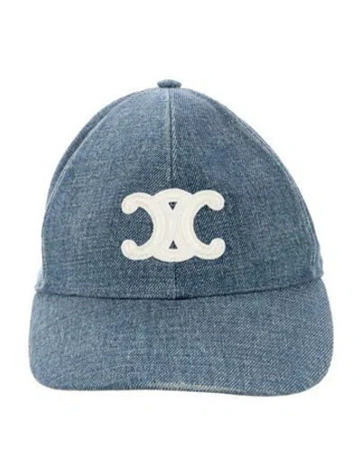 Pre-owned Celine Denim Triomphe Baseball Cap In Blue