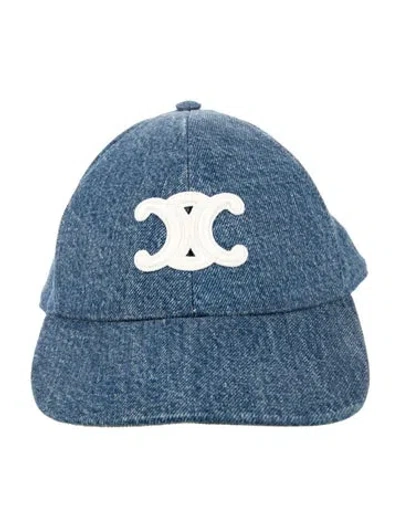 Pre-owned Celine Denim Triomphe Baseball Cap In Blue