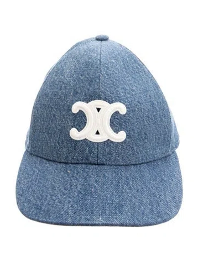 Pre-owned Celine Denim Triomphe Baseball Cap In Blue