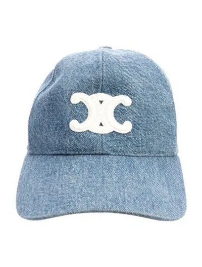 Pre-owned Celine Denim Triomphe Baseball Cap In Blue