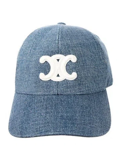 Pre-owned Celine Denim Triomphe Baseball Cap Size M In Blue