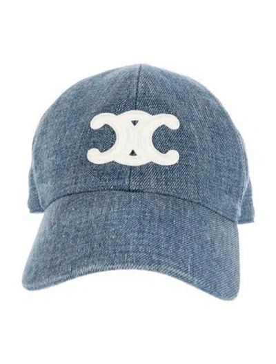 Pre-owned Celine Denim Triomphe Baseball Cap W/tags In Blue