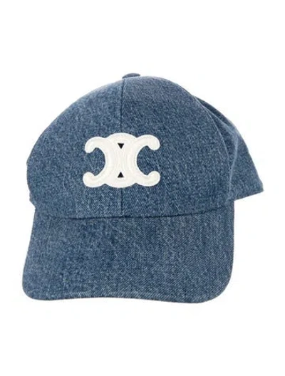 Pre-owned Celine Denim Triomphe Baseball Cap W/tags In Blue