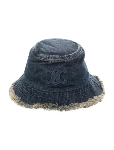 Pre-owned Celine Denim Triomphe Bucket Hat In Blue