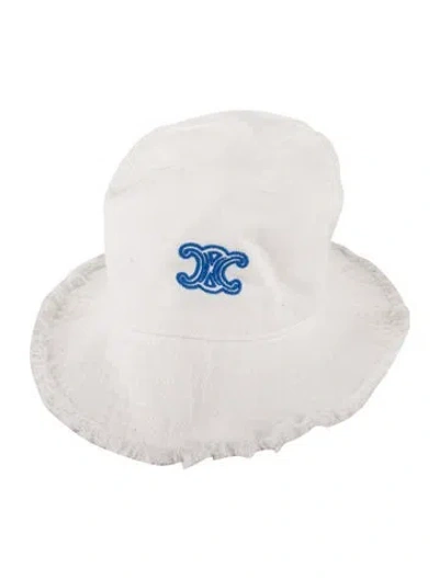 Pre-owned Celine Denim Triomphe Bucket Hat In White