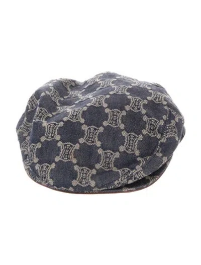 Pre-owned Celine Denim Triomphe Flat Cap In Blue