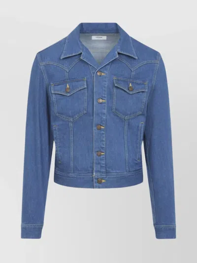 Celine Denim Trucker Jacket Featuring Chest Pockets In Blue