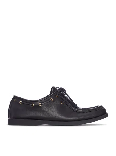 Celine Derby Leather Loafer With Eyelets In Black