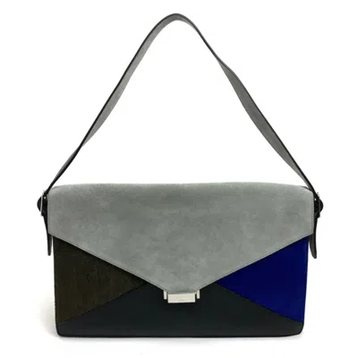 Pre-owned Celine Diamond Black Blue Brown Gray Suede Leather Clutch Bag Shoulder Bag () In Black, Blue, Brown, Gray