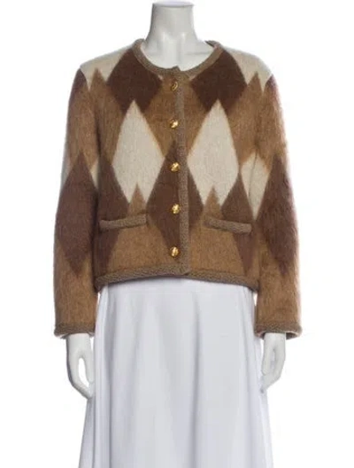 Pre-owned Celine Diamond-checked Mohair Sweater In Brown