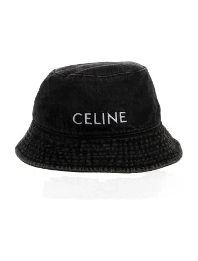 Pre-owned Celine Distressed Denim Bucket Hat In Black/white