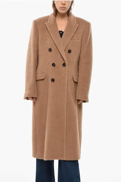 Celine Double-breasted Camel Coat With Flap Pockets In Brown