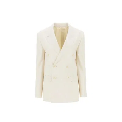 Celine Double-breasted Jacket Women In Beige