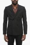Celine Double-breasted Pinstriped Wool Blazer With Peak Lapel