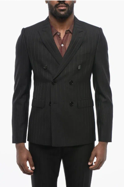 Celine Double-breasted Pinstriped Wool Blazer With Peak Lapel