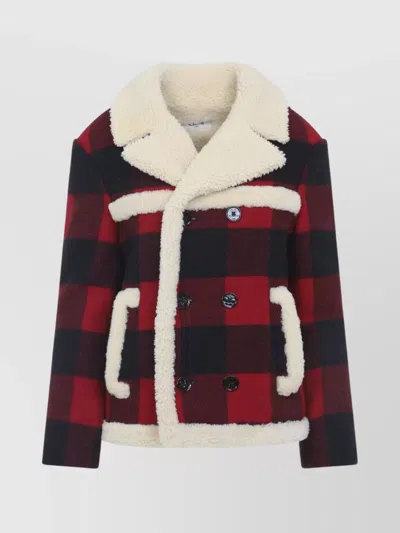 CELINE DOUBLE-BREASTED SHEARLING COLLAR CHECK JACKET
