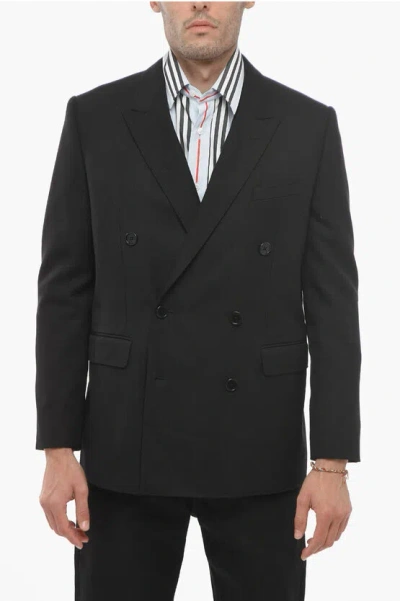 Celine Double-breasted Slim Fit Twill Wool Blazer In Dm Noir Marron