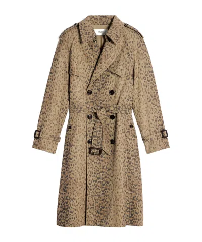 Celine Double-breasted Trench Coat In Brown