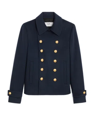 Celine Double-breasted Wool Casual Jacket In Blue