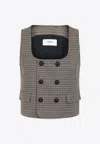 Celine Checked Wool Double-breasted Sleeveless Jacket