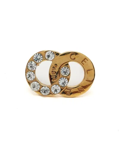 Celine Céline Double Circle Rhinestone Brooch In Multi