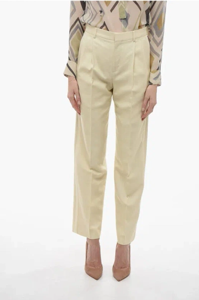 Celine Double-pleated Silk Chinos Pants With Side Satin Bands In Neutral