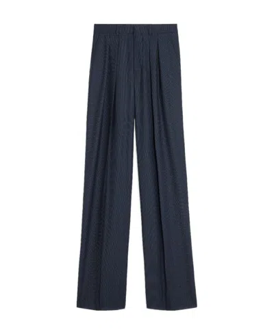 Celine Double Pleated Striped Wool Tixie Casual Pants In Black
