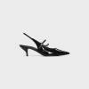 Celine Double Strap Mary Jane Slingback In Patent Calfskin