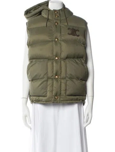 Pre-owned Celine Down Puffer Vest In Green