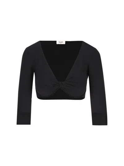 Celine Draped Cropped Top In Black