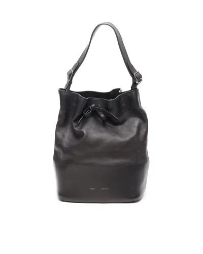 Celine Céline Drawstring Leather Bag In Black