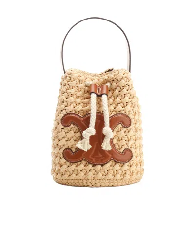Celine Drawstring Logo Handbag In Nude