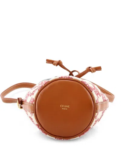 Pre-owned Celine Drawstring Triomphe Canvas Micro Bucket Bag In Brown
