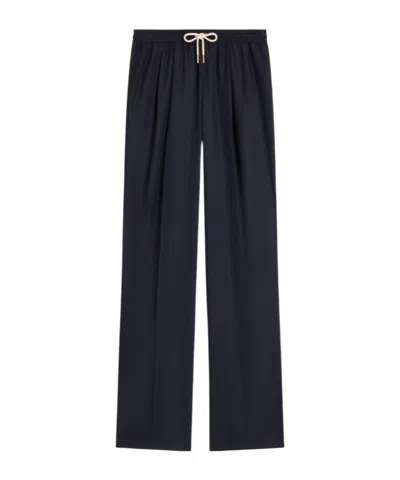 Celine Drawstring Trousers In Cashmere Flannel In Blue