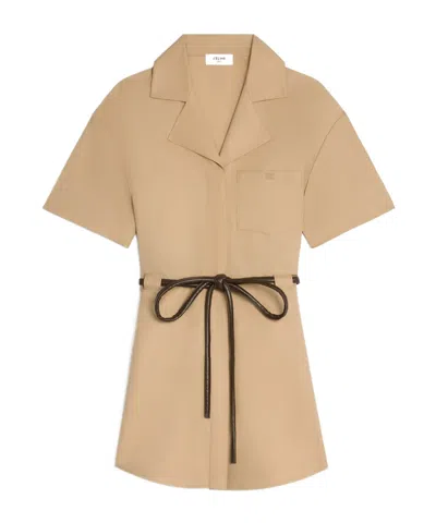 Celine Dress In Cotton And Silk Twill In Brown