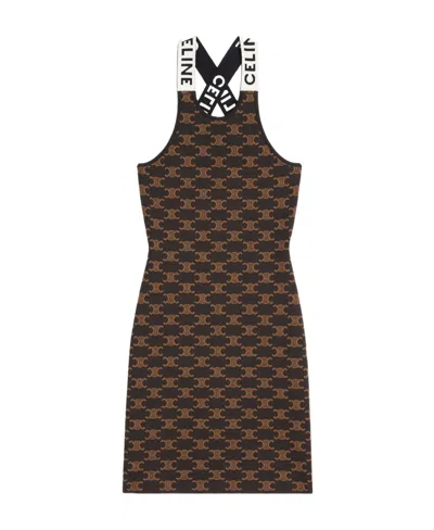 Celine Dress In Monogram Silk Cotton In Brown