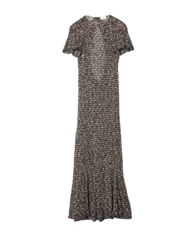 Celine Dress In Shine Tweed In Noisette