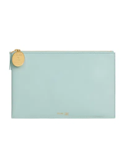Celine Duo Pouch In Lambskin In Blue
