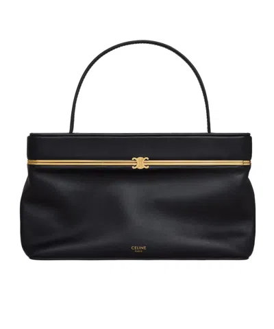 Celine East West Triomphe Frame In Supple Calfskin In Black