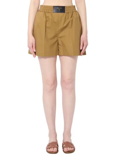 Celine Elastic Waist Shorts In Brown