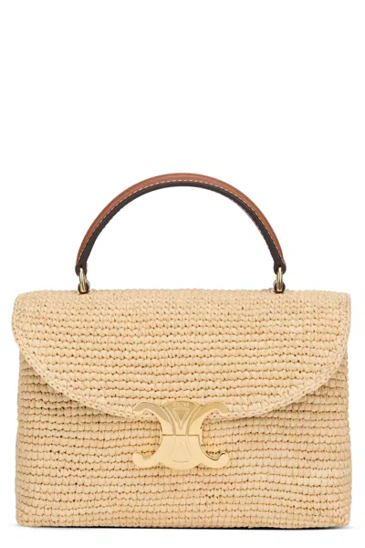 Celine Elegant Raffia Handbag With Handle And Shoulder Strap - 13cm In Nude