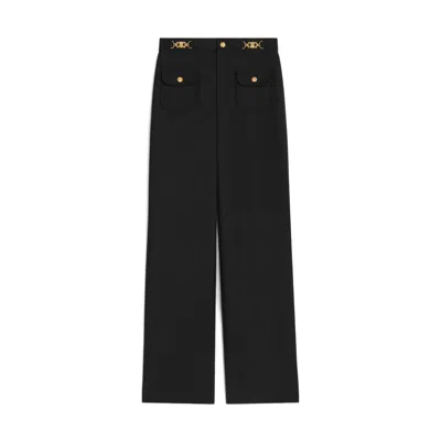Celine Women Wool Trousers With A Diagonal Weave In Black