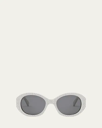 Celine Embellished Acetate Round Sunglasses In Ivory