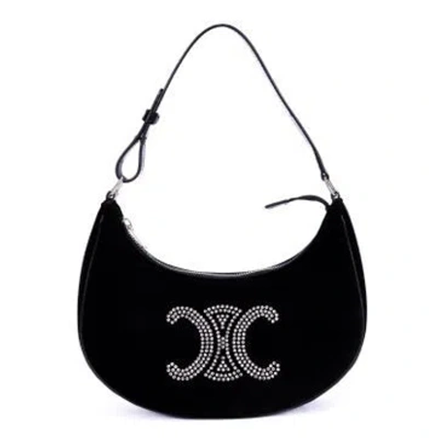 Pre-owned Celine Embellished Velvet Triomphe Ava In Black